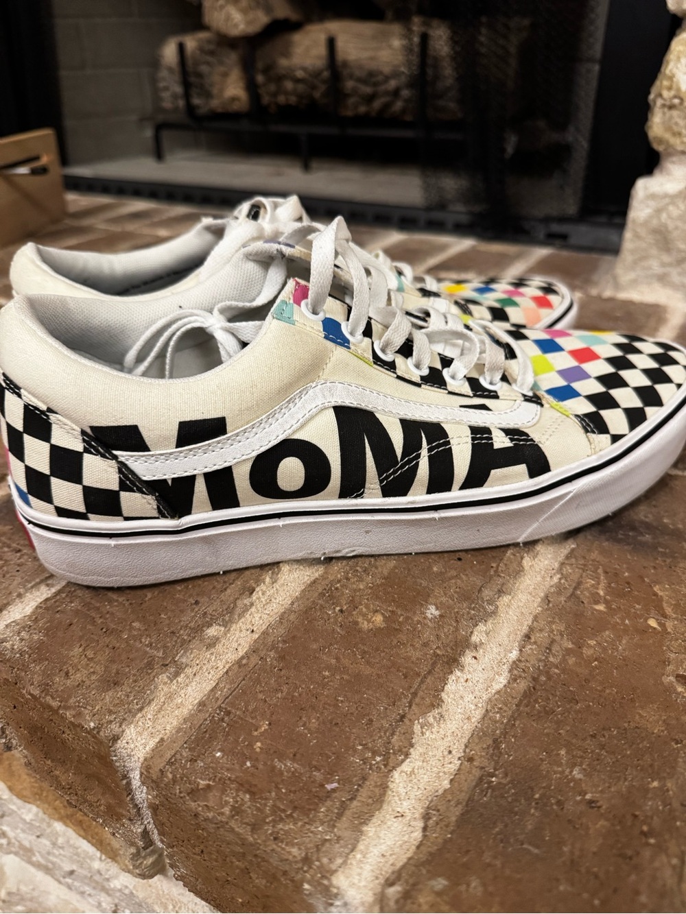 Vans MoMA Checkerboard Rainbow Old Skool Sneakers - White/Black/Multicolor - Picture 4 of 5